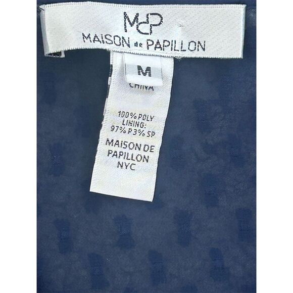 Maison de papillon Women's M Navy Blue Swiss Dot Hi-Low Dress Long Sleeve V-Neck - Picture 2 of 7